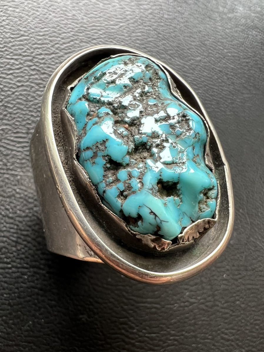 NAVAJO 【OLD PAWN】1960's レア ナゲット Kingman Turquoise キングマン・ターコイズ リング 26 号 インディアンジュエリー ナバホ ホピ_画像9