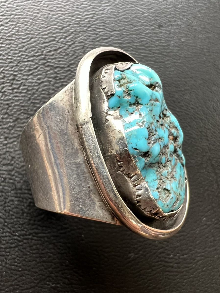 NAVAJO 【OLD PAWN】1960's レア ナゲット Kingman Turquoise キングマン・ターコイズ リング 26 号 インディアンジュエリー ナバホ ホピ_画像2