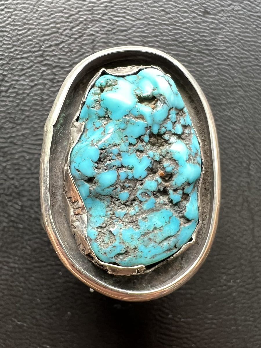 NAVAJO 【OLD PAWN】1960's レア ナゲット Kingman Turquoise キングマン・ターコイズ リング 26 号 インディアンジュエリー ナバホ ホピ_画像4