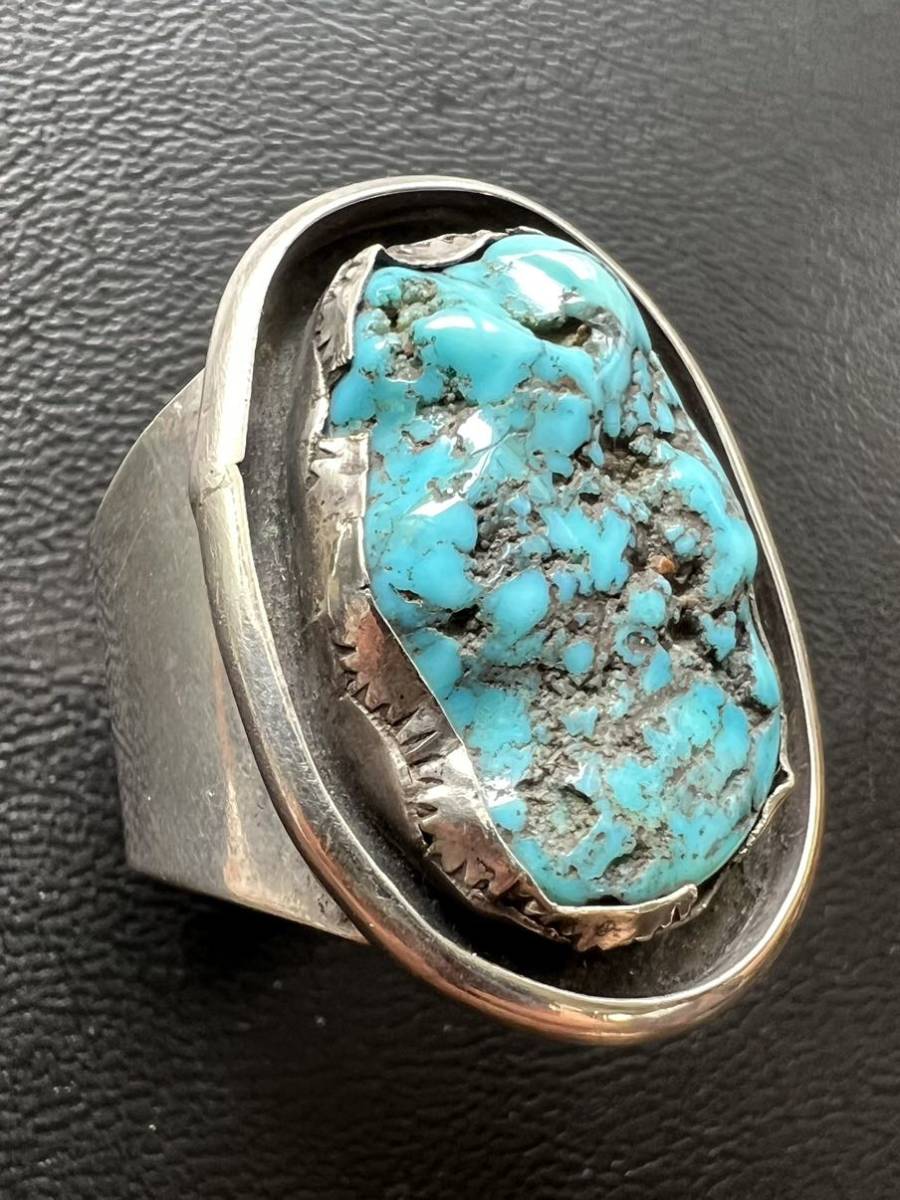 NAVAJO 【OLD PAWN】1960's レア ナゲット Kingman Turquoise キングマン・ターコイズ リング 26 号 インディアンジュエリー ナバホ ホピ_画像3