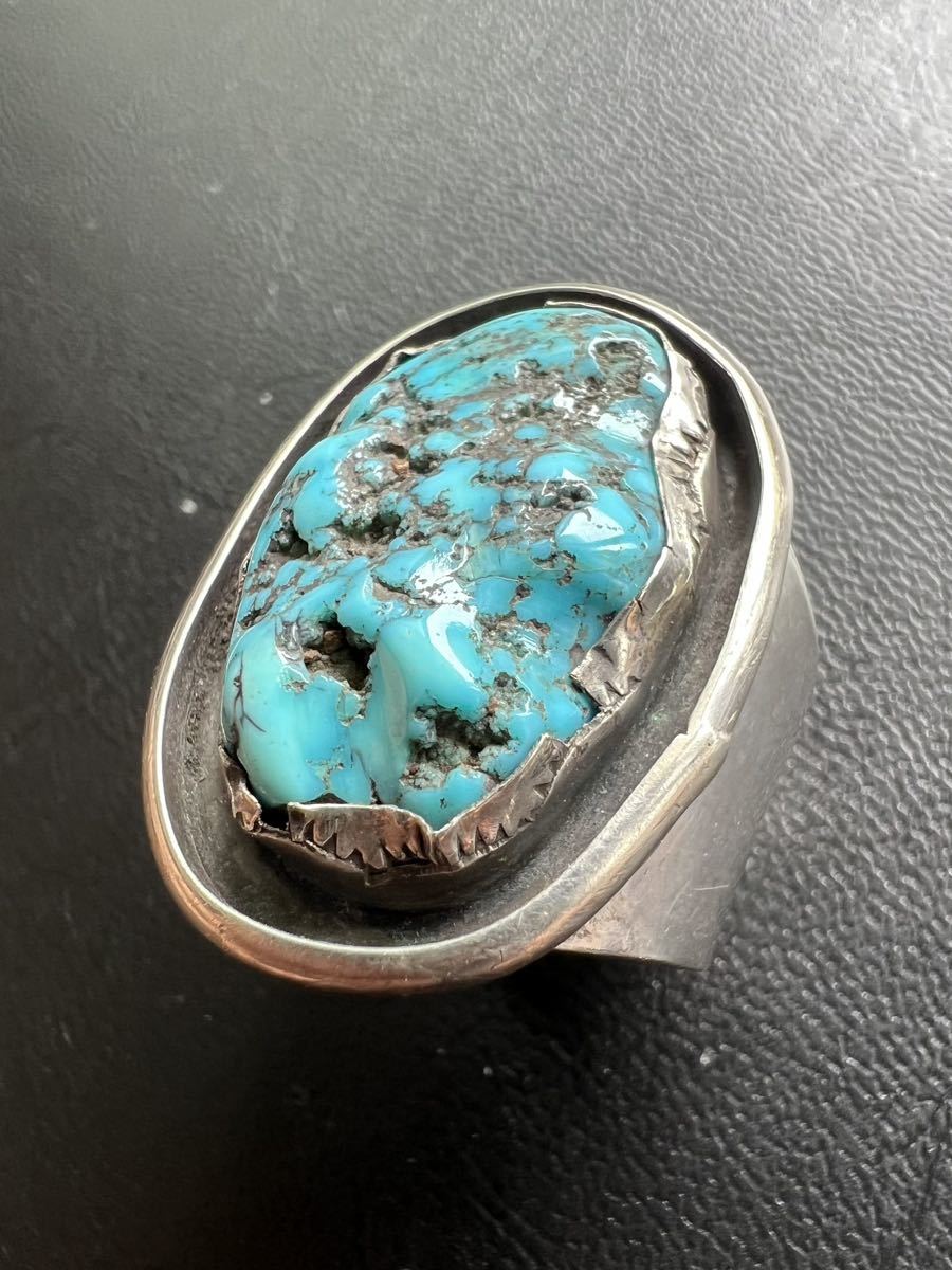 NAVAJO 【OLD PAWN】1960's レア ナゲット Kingman Turquoise キングマン・ターコイズ リング 26 号  インディアンジュエリー ナバホ ホピ