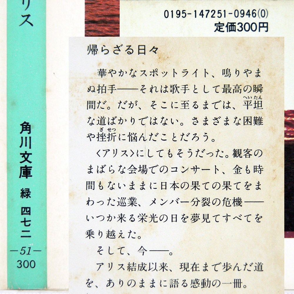 アリス【帰らざる日々】誰も知らない“ＡＬＩＣＥ”栄光の日を夢見て・今挫折/分裂/巡業/困難/角川文庫　初稿[初版本]・送料無料_画像3