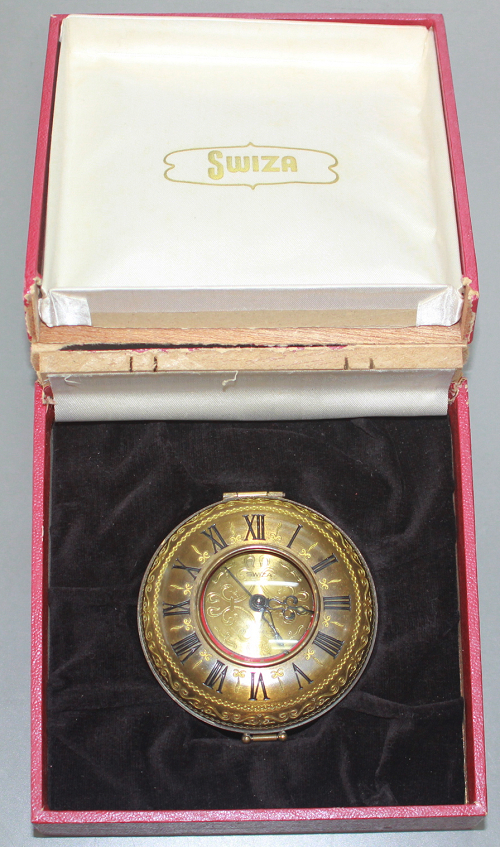 手巻き 希少高級 トラベルクロック SWIZA アラーム置時計 真鍮 機械式 箱付き_画像10
