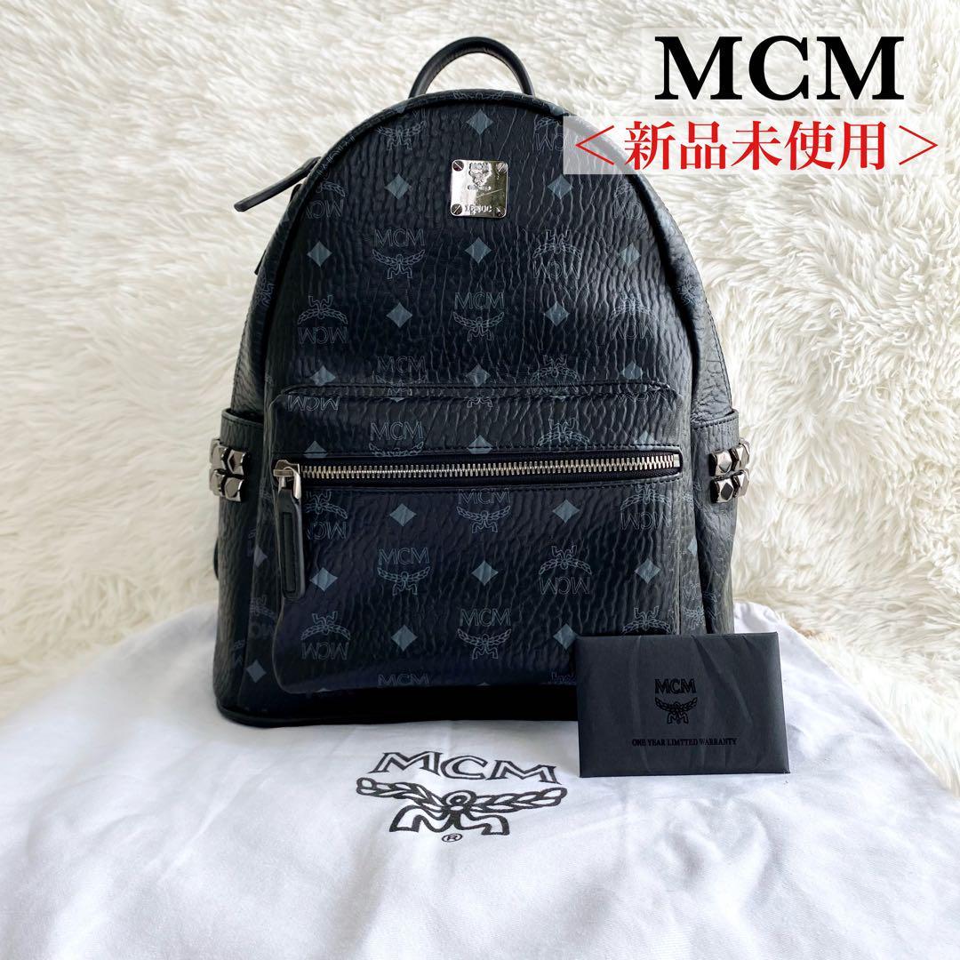 美品】 MCM レザーリュック サイドスタッズ スモールサイズ ブラック-