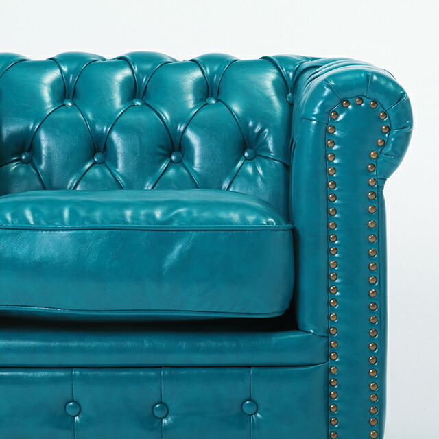  sofa 1 seater . sofa antique Britain style Cesta - field single turquoise blue imitation leather Vincent vi n cent VC1P49K