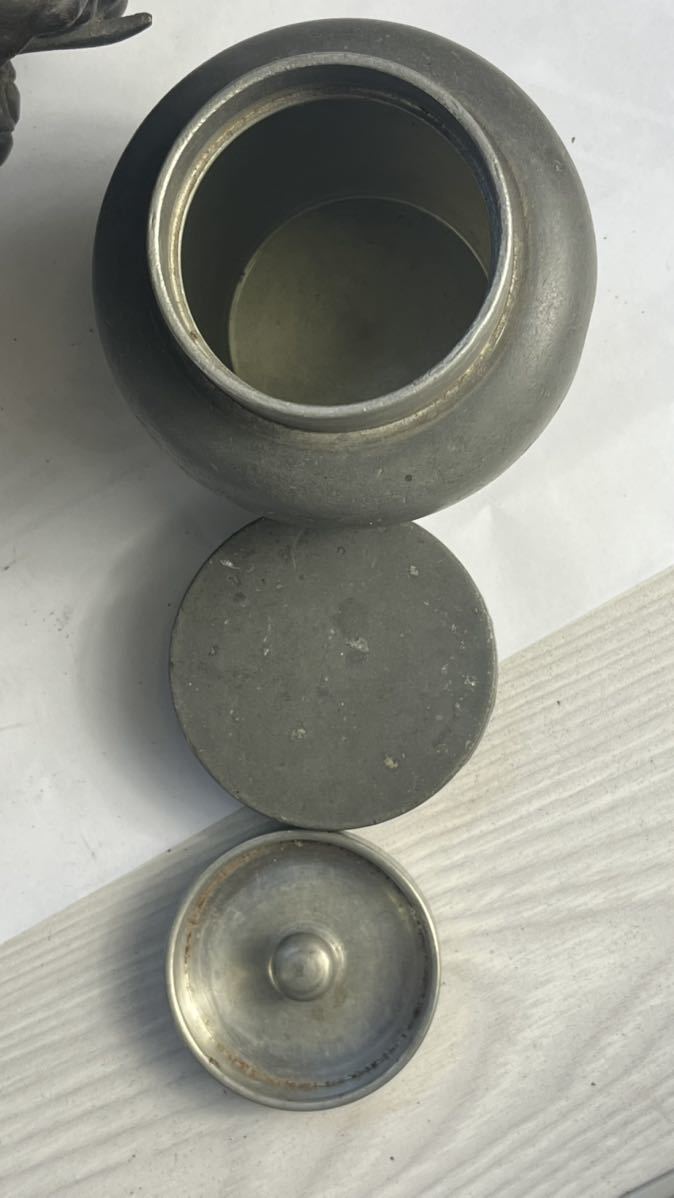 錫 茶壷 茶入 茶壺 中国 清代中期古物 稀有品 竹林楼閣風景絵 錫 茶壷 茶入 茶壺 中国 清代中期古物 稀有品 竹林楼閣風景絵