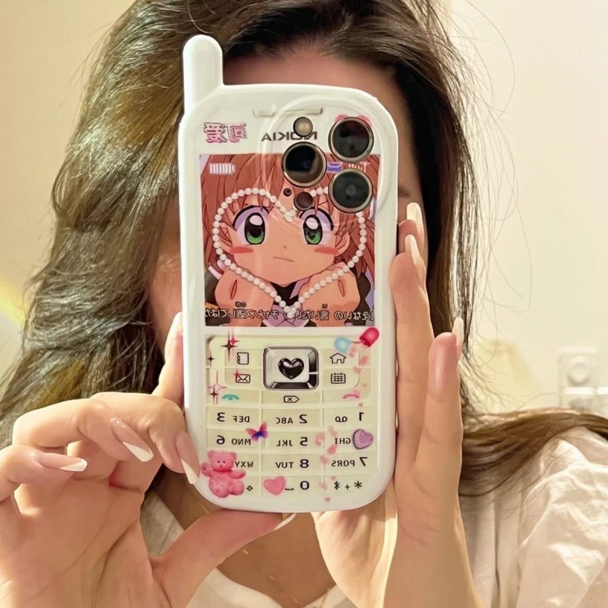 iPhone13/14ケース ガラケー風 レトロ 携帯電話 韓国 おしゃれ かわいい カードキャプターさくら スマホカバー 