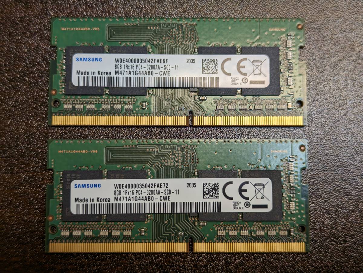 送料無料 2枚セット 合計16GB DDR4-3200 8GB SODIMM SAMSUNG製 PC4