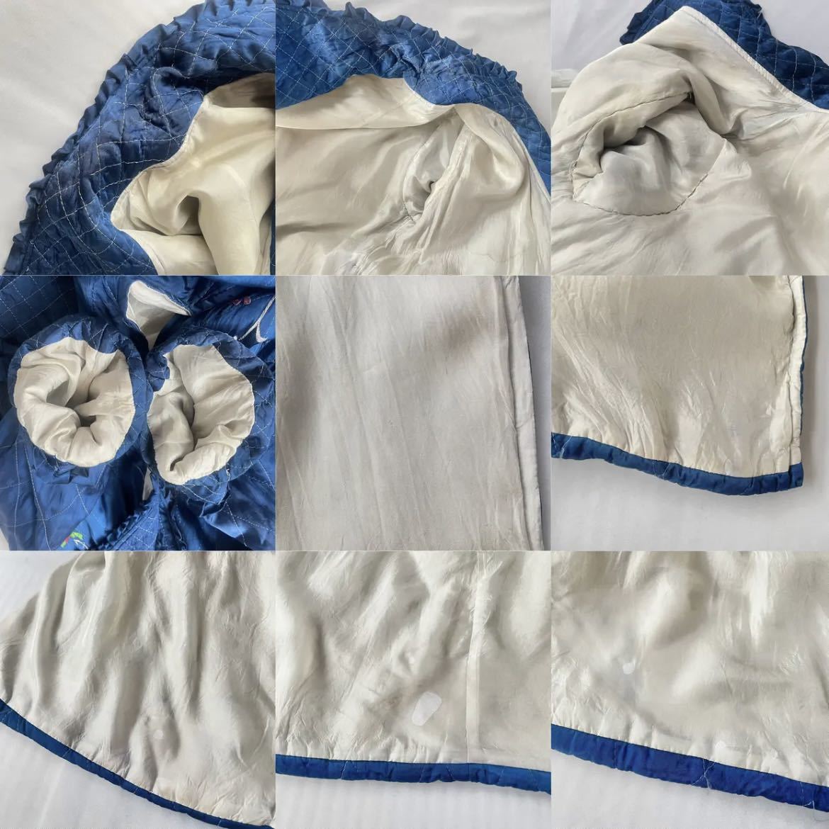vintage синий цветочный принт вышивка стеганое полотно длинный свободная домашняя одежда пальто 