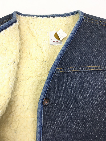 古着 70s USA製 Carhartt インディゴ デニム ワーク ボア ベスト L 古着_画像6