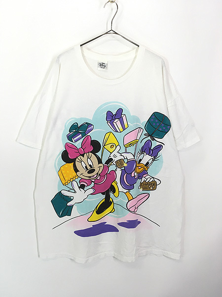 レディース 古着 90s USA製 Disney ミニー＆デイジー ショッピング 両面 Tシャツ ワンピース ミニ丈 XL位 古着_画像1