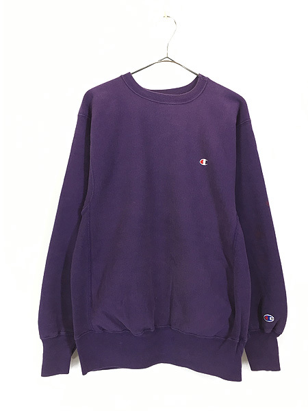 古着 90s USA製 Champion Reverse Weave ワンポイント リバース スウェット 紫 XL 古着_画像1