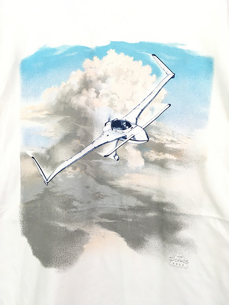 「Deadstock」 古着 90s 飛行機 グライダー 入道雲 100%コットン Tシャツ XL_画像2