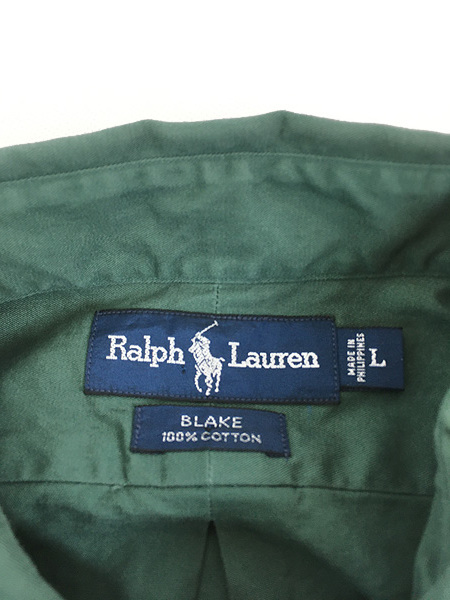 古着 90s Ralph Lauren 「BLAKE」 ポニー 刺しゅう ソリッド BD シャツ L 古着_画像6