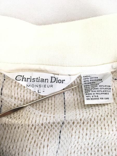 古着 90s Christian Dior ボーダー 切替 マルチ ストライプ 凹凸 シアサッカー コットン ジャケット L_画像9