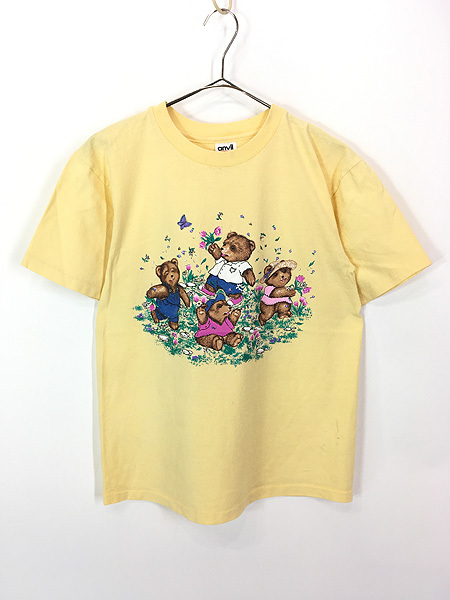  lady's old clothes 90s USA made .. animal . flower field illustration style design print T-shirt M old clothes 
