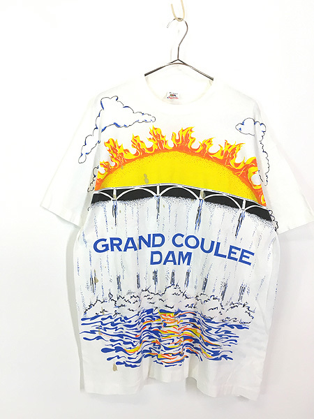 古着 90s USA製 GRAND COULEE DAM ダム 太陽 アート オールオーバー Tシャツ XL 古着_画像1