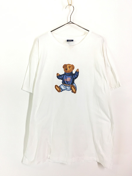 古着 90s POLO SPORT Ralph Lauren 「POLO BEAR」 ポロベア 星条旗 ニット Tシャツ XL 古着
