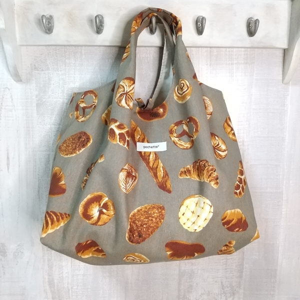 handmade*エコバッグ・サブバッグ *綿麻おいしそうなパン柄*モカ