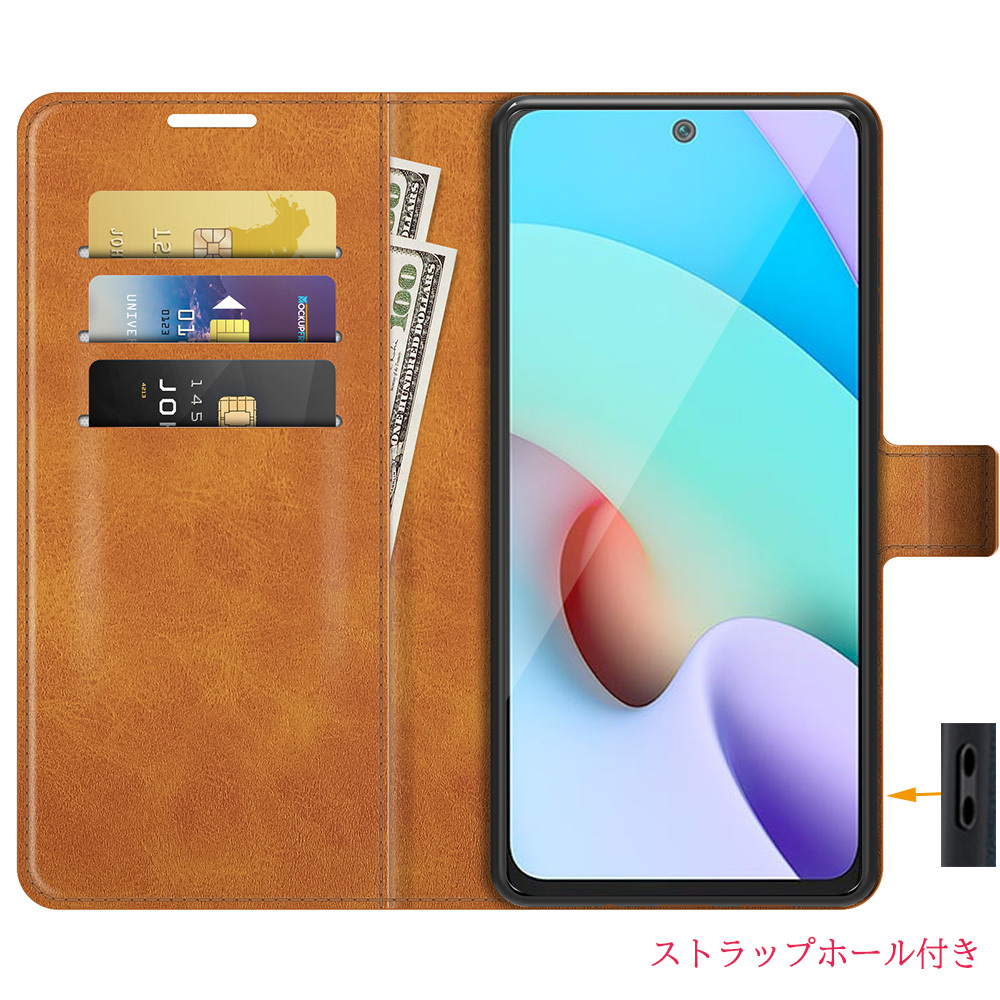 ライトブラウンRedmi Note 11 4G手帳型保護ケース カード収納ホルダースタンド機能 ソフトTPUストラップホール PUレザー 無地シンプルビジ_画像4