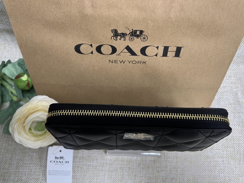 コーチ COACH 財布 長財布 ブラック キルテッド レザー アコーディオン ジップ アラウンド アウトレット レディース F53637 c10