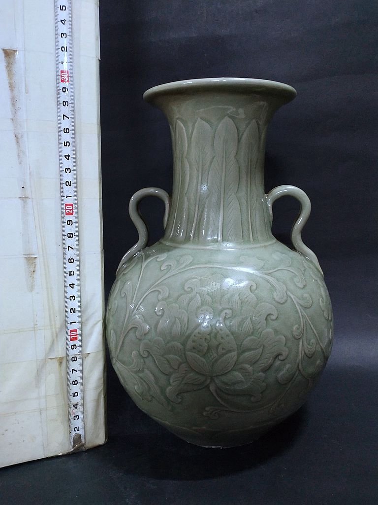 青澤古美術G401 旧蔵 朝鮮 高麗磁 朝鮮古陶磁器 古高麗 李朝時代 高麗青磁刻花瓶