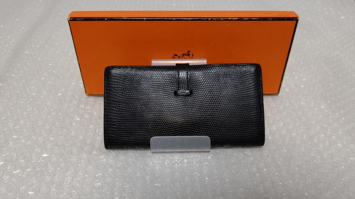 美品 HERMES エルメス ベアンスフレ リザード 長財布 ブラック 高級
