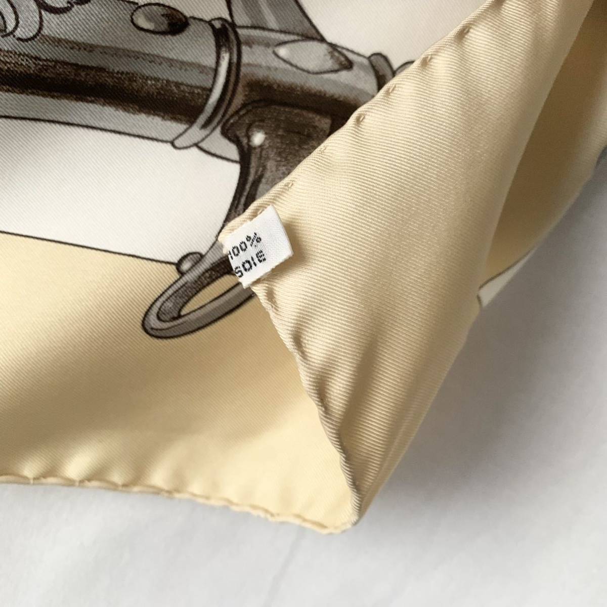 HERMES エルメス カレ 90 ベージュ 総柄 シルク スカーフ EQUIPAGES