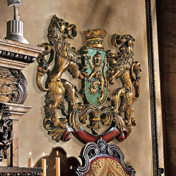 西洋式ライオンの盾 壁掛け家具装飾紋章英国王家オブジェ西洋洋風彫刻