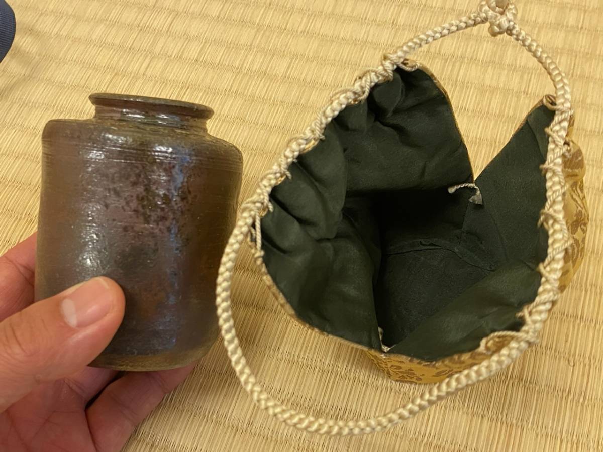 丹波 肩衝茶入 森本丹山造 箱等無し 仕服 妙心寺金襴 丹波焼立杭焼
