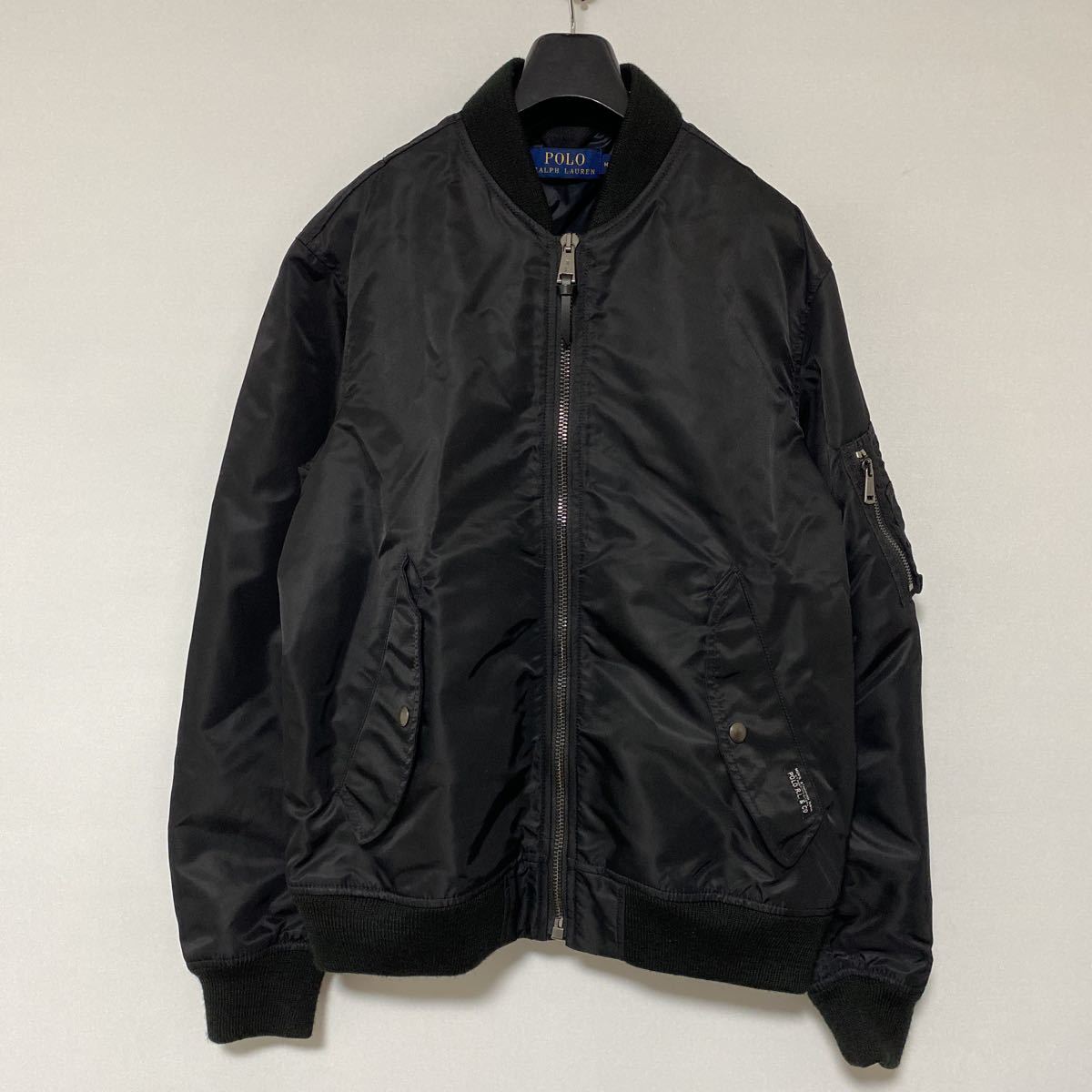 美品 国内正規品 ポロ ラルフローレン MA-1 ボンバー ジャケット M ブラック black 黒 polo Ralph Lauren フライト ナイロン jacket_画像1