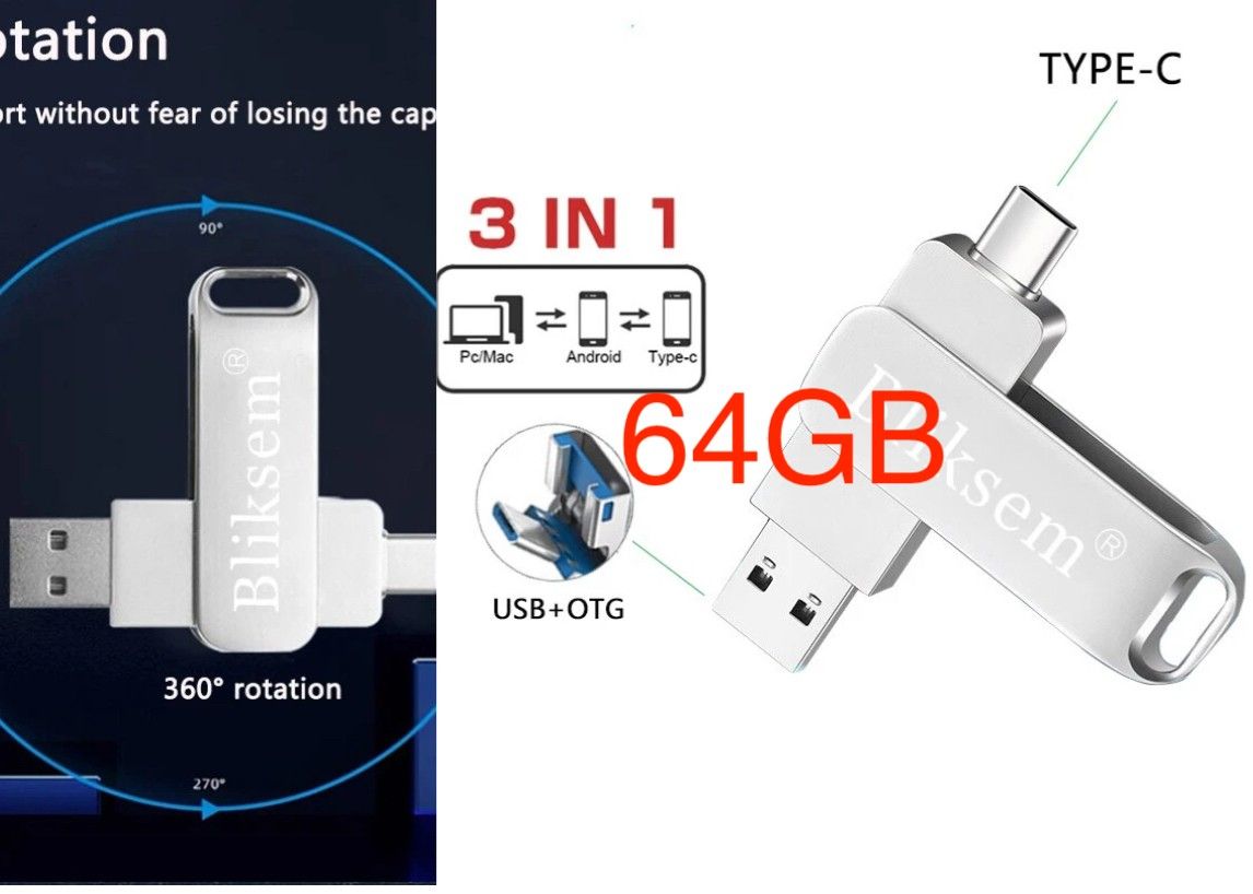 3in1トリプルフラッシュドライブ（USB Type-CとUSB2.0とmicro USB対応）外部メモリ【色】銀【容量】64GB