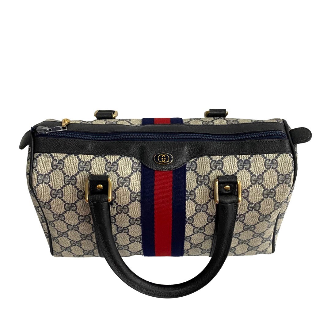 美品 GUCCI オールドグッチ シェリーライン ボストンバッグ ネイビー