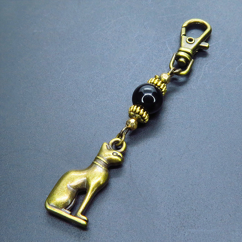  bus teto cat. woman god antique Gold onyx . combining .olientaru style key holder bag charm metal fittings modification possible 