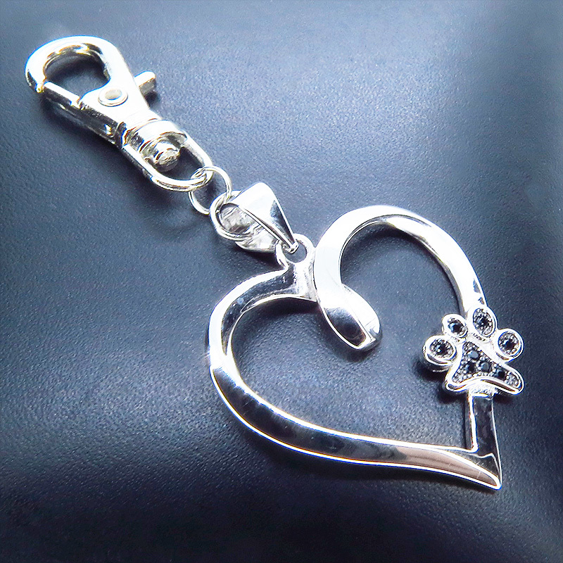  silver 925 pad. one Point . just . Open Heart. pretty key holder bag charm Cubic Zirconia metal fittings modification possible 