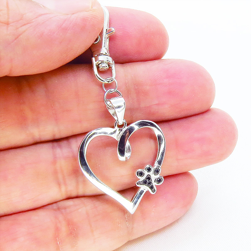  silver 925 pad. one Point . just . Open Heart. pretty key holder bag charm Cubic Zirconia metal fittings modification possible 