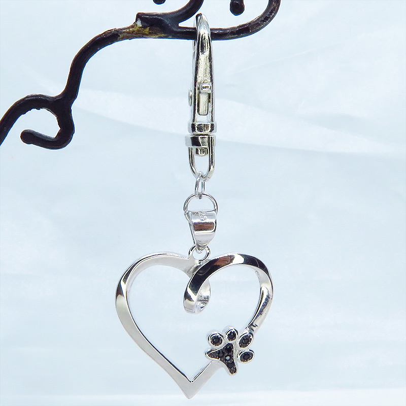  silver 925 pad. one Point . just . Open Heart. pretty key holder bag charm Cubic Zirconia metal fittings modification possible 