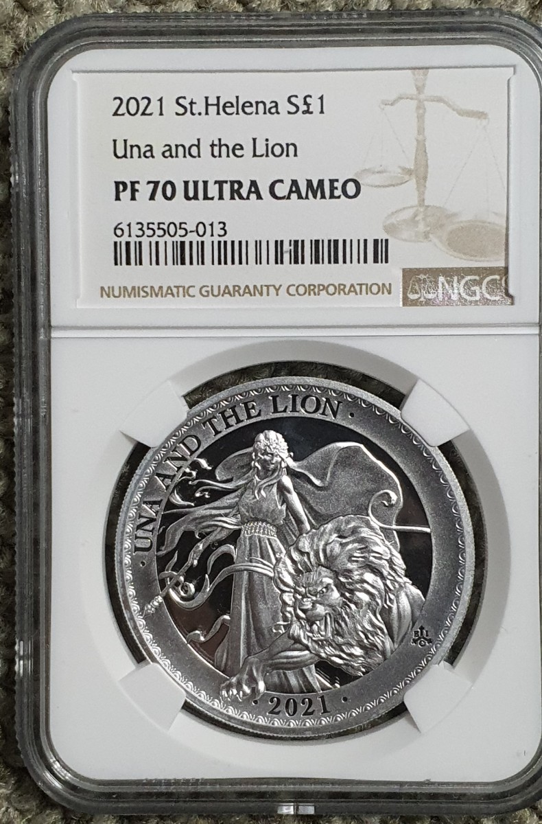 2021年 セントヘレナ ウナとライオン 1オンス 銀貨 NGC PF70 UC - 貨幣