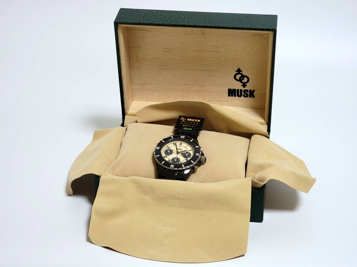 MUSK PARIS ムスク 腕時計 MM-2136-21B クロノグラフ オールステンレス 無垢バンド 説明書有 新品未使用 匿名配送