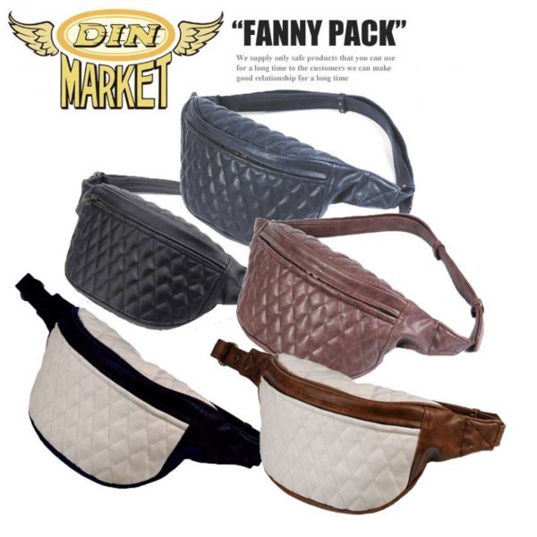 送料0 まるで見た目は本革 【DIN MARKET】 FANNY PACK ファニーパック ボディバッグ PU シンセティックレザー BLACK＆IVORY シンプル_出品はブラック＆アイボリーです。