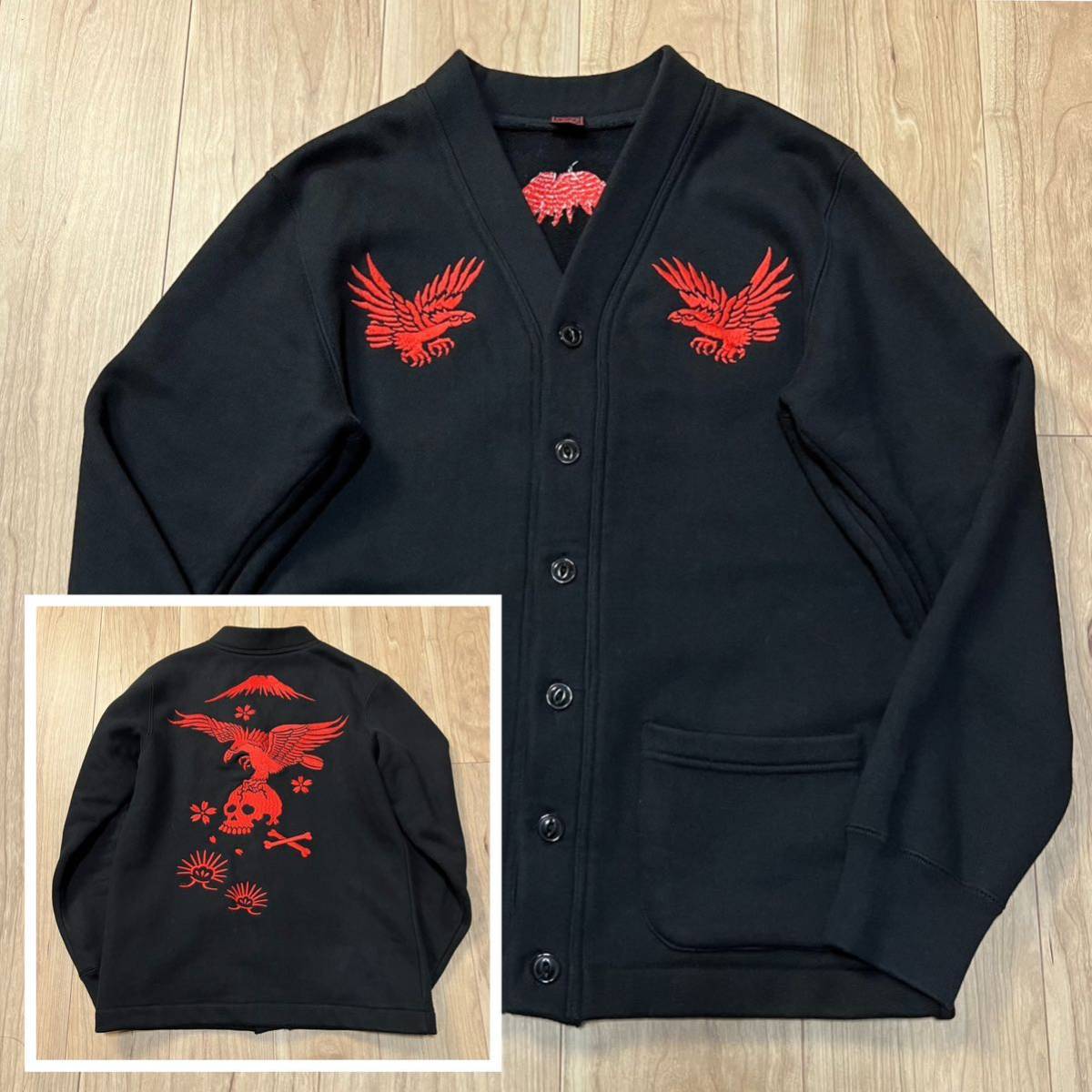 日本限定 HEADS 【格安】CROPPED クロップドヘッズ イーグルR-4148 鷹 スカル サイズM メンズ ブラック 黒 カーディガン スウェット スカジャン刺繍 カーディガン 日本限定 HEADS 【格安】CROPPED クロップドヘッズ イーグルR-4148 鷹 スカル サイズM メンズ ブラック 黒 カーディガン スウェット スカジャン刺繍 カーディガン