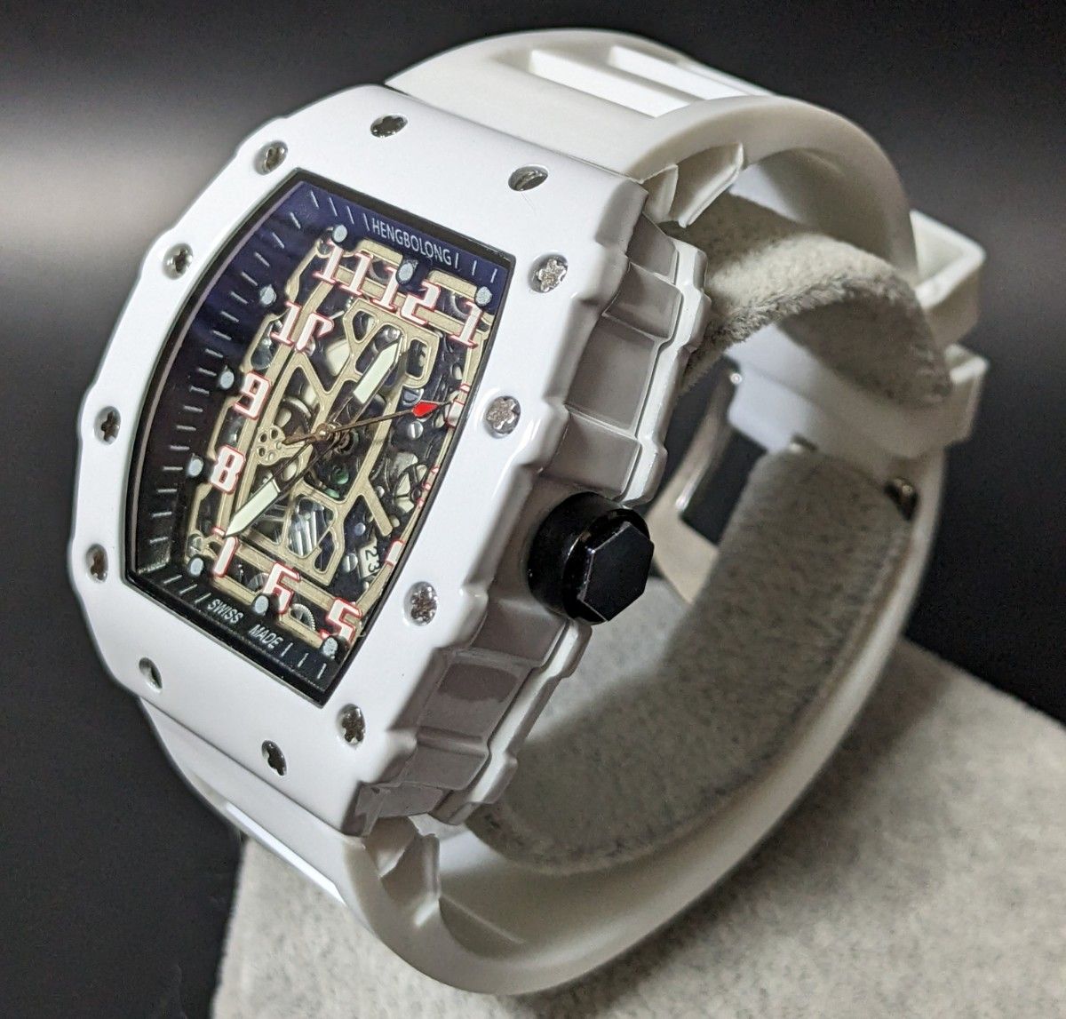 新品 腕時計 リシャールミルtype クオーツ オマージュウォッチ ラバー トノー ホワイト ラグジュアリー RM