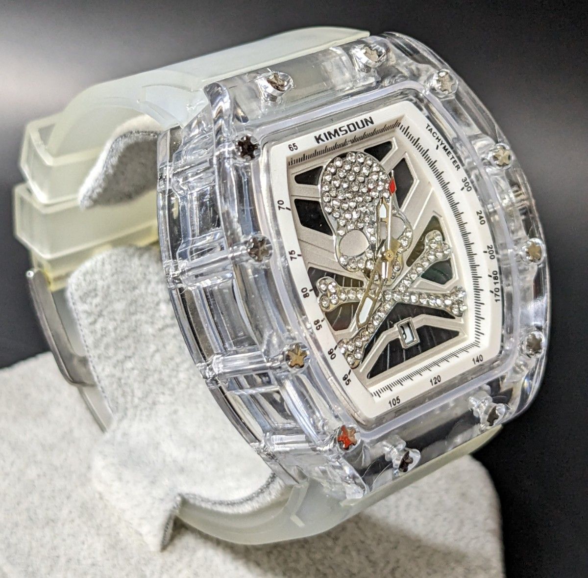 新品 腕時計 リシャールミルtype クオーツ オマージュウォッチ ラバー トノー スケルトン スカル ラグジュアリー