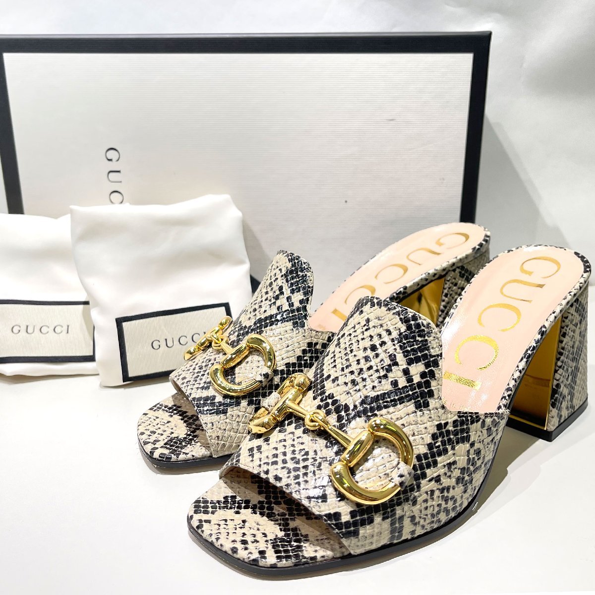 size38 25cm 21AW GUCCI ホースビット付き スライドサンダル ミュール