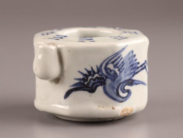 古美術 朝鮮古陶磁器 李朝 書道具 染付 水滴 時代物 極上品 初だし品 9022