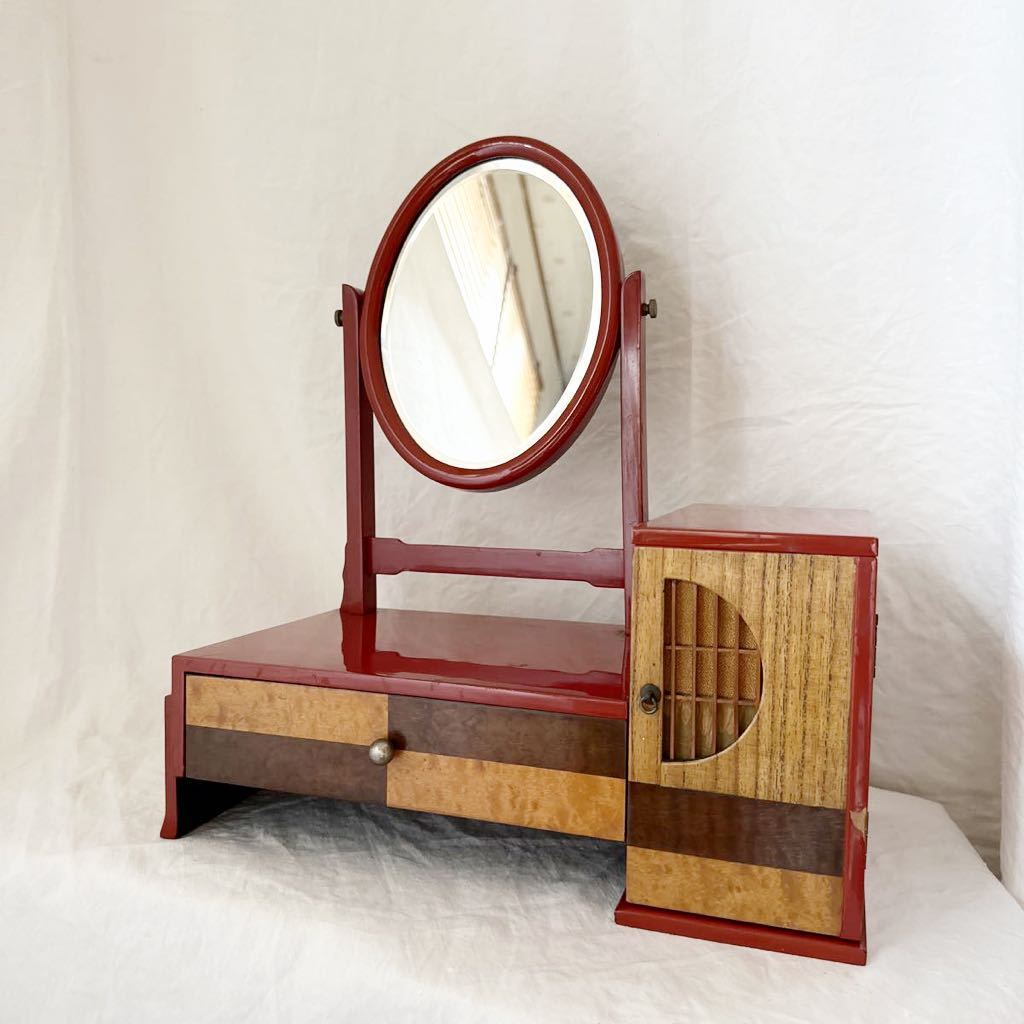 和モダン 和製 アンティーク 漆器 木製 ビンテージ 卓上ミラー 鏡台