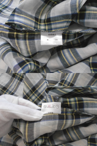 美品 送料無料！ Galeri&Culata ガレリ&クレタ 白 黒 紺 黄 チェック 柄 コットン シャツ ワンピース ( 日本製 綿100％ ゆったり 洗える )_商品タグに『日本製』の表記があります