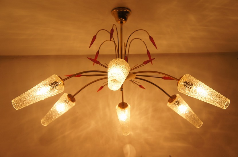  French Mid-century Vintage 6 light modern chandelier / Spider lamp /s Pooh tonik/1950s/ modern light / designer / France 