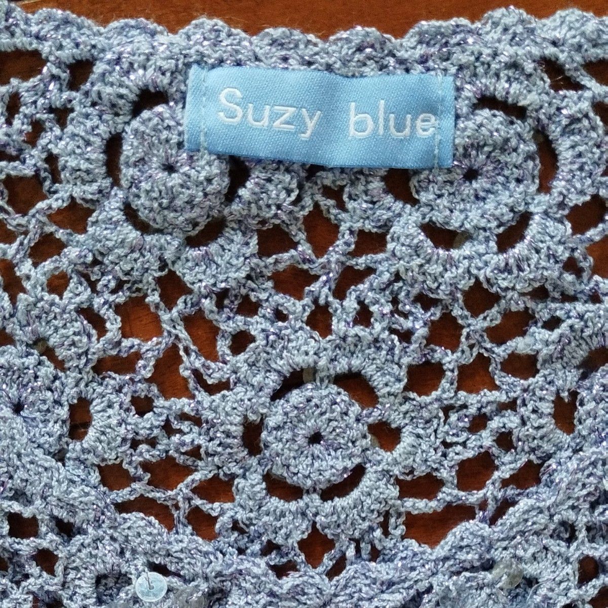 Suzy blueかぎ針編みモチーフつなぎフレンチスリーブニット