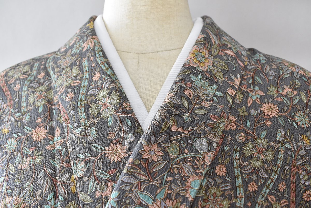  fine pattern kimono flower modern pretty stylish length 156.5cm sleeve length 65.5cm * Sakura garden . clothes shop kb-3800